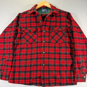 Vintage Pendleton Red Plaid Wool‎ Flannel Shirt Jacket Men's Medium Warm Outdoor